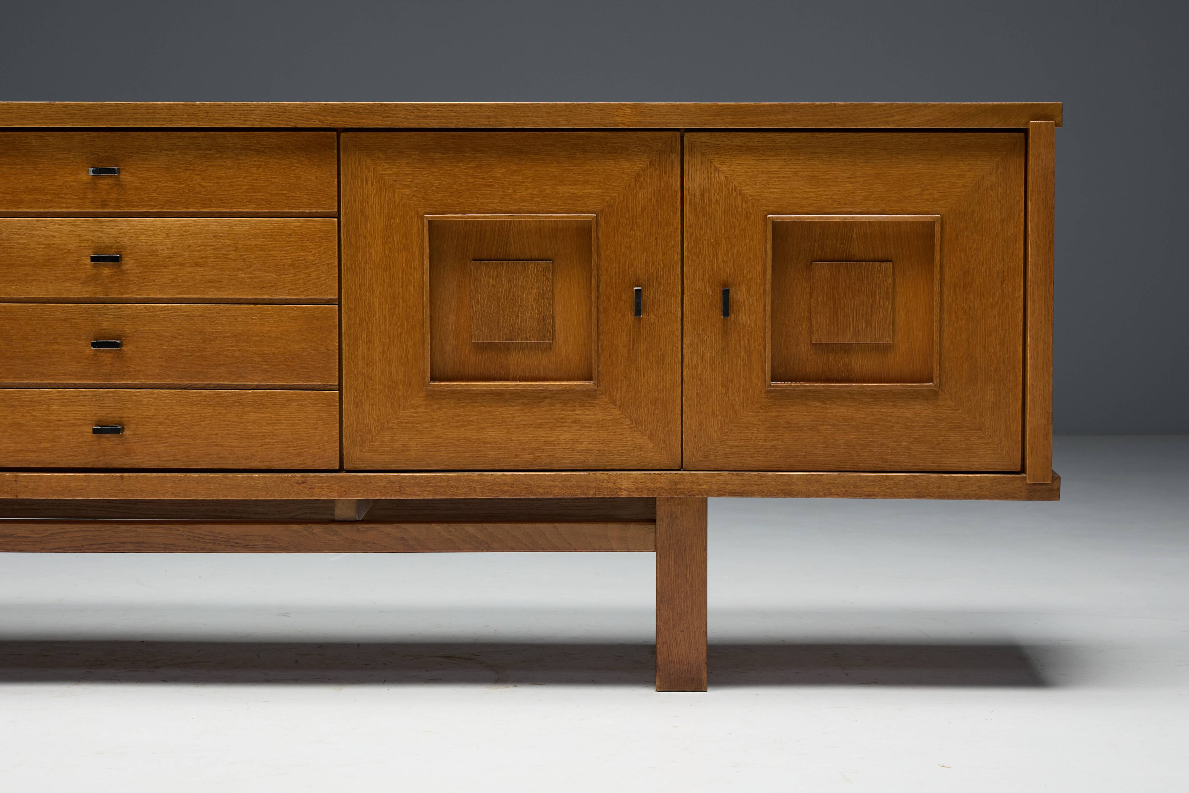 Brutalist Oak Buffet, Belgium, 1960s