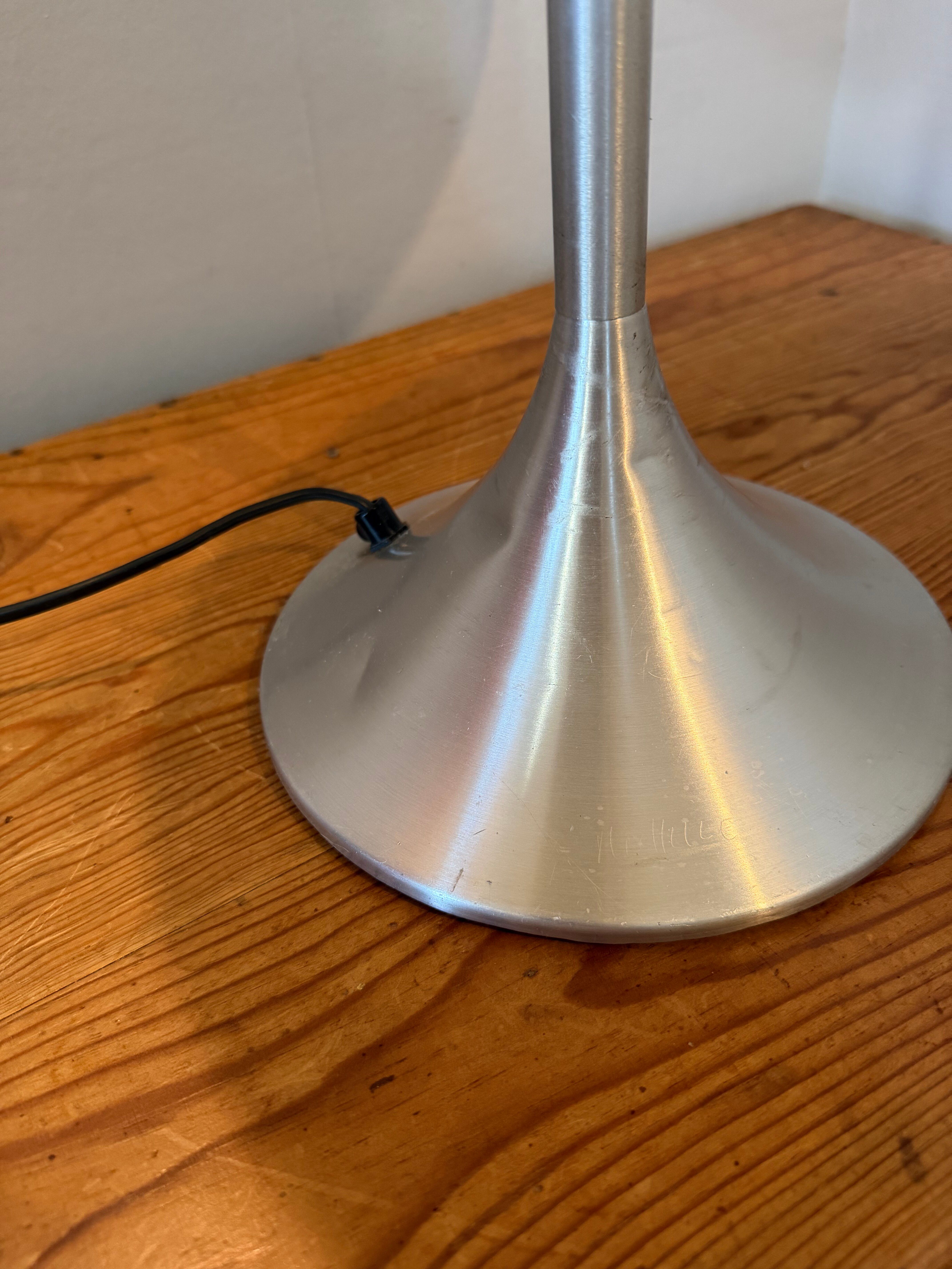 Space age mid-century mushroom lamp in brushed aluminium.