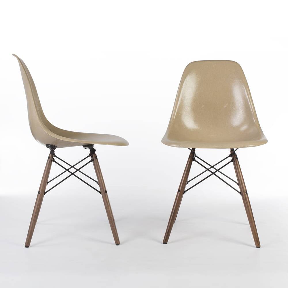 Greige Pair (2) Herman Miller Vintage Original Eames DSW Side Shell Chairs