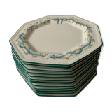 12 octagonal dessert plates in blue and yellow green English porcelain Johnson Brothers