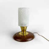 Scandinavian teak and structured glass table lamp from the 50s