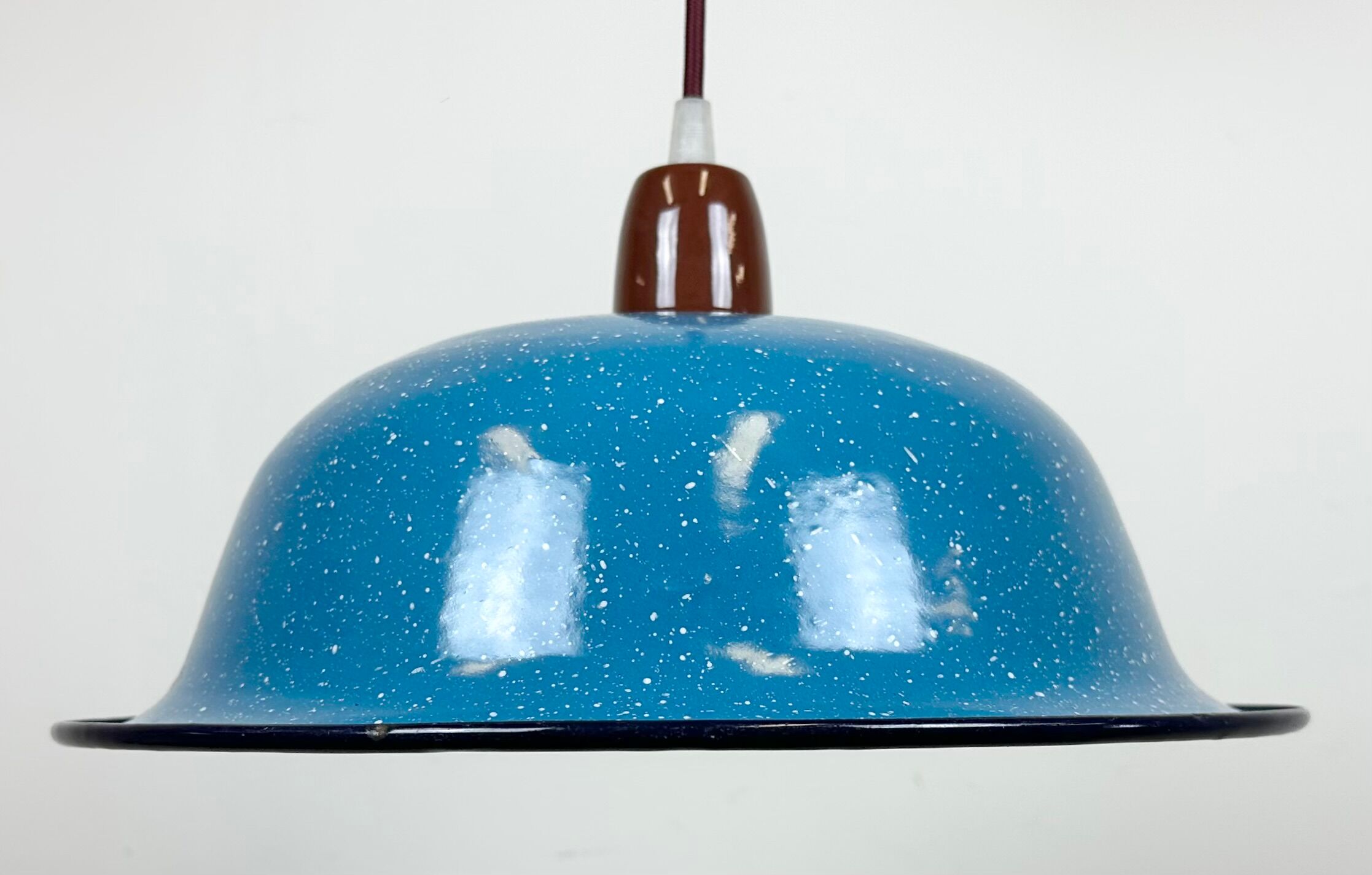 Industrial Factory Blue Enamel Ceiling Lamp, 1960s