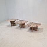 Set of 3 italian marble coffee or side tables, 1970s