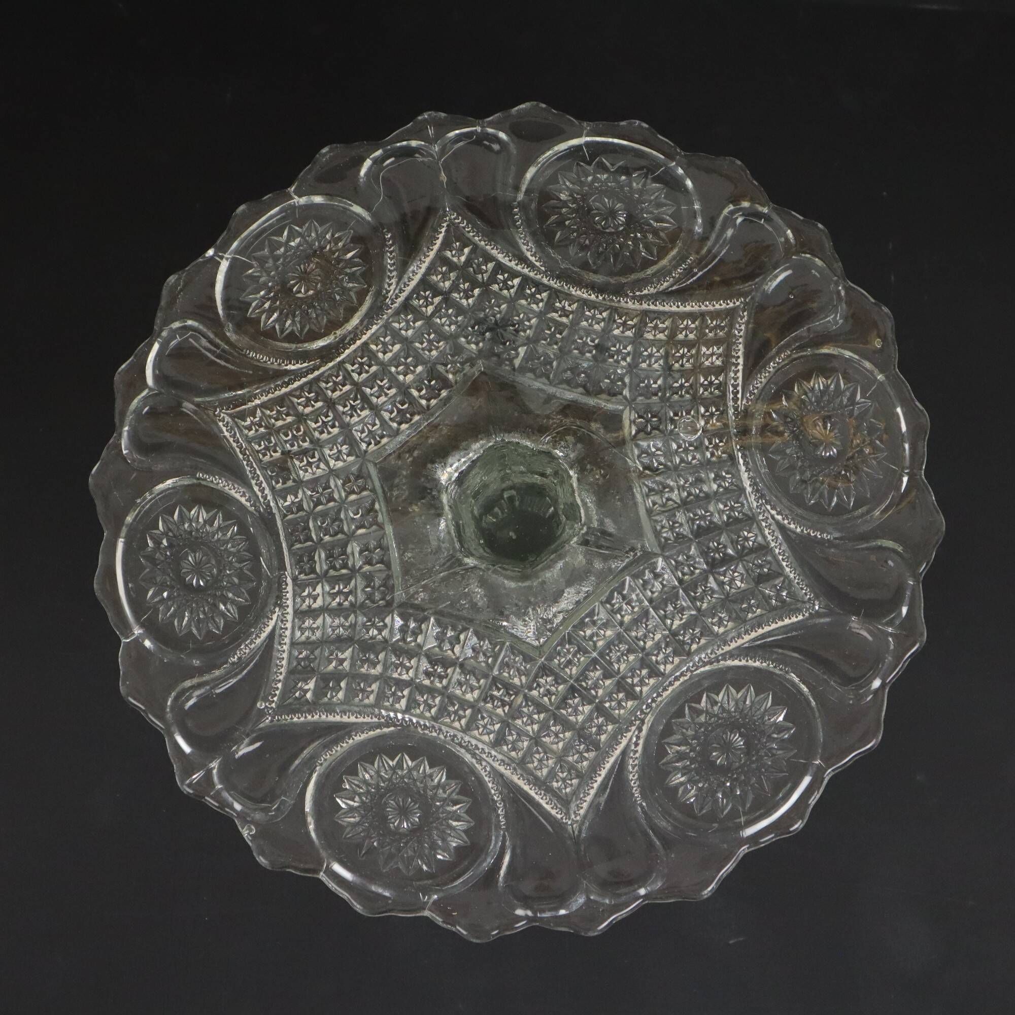 Clear Art Deco Cake Stand Pressed Glass Star Motif Cake Stand