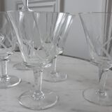 Set of 8 crystal wine glasses engraved 50s