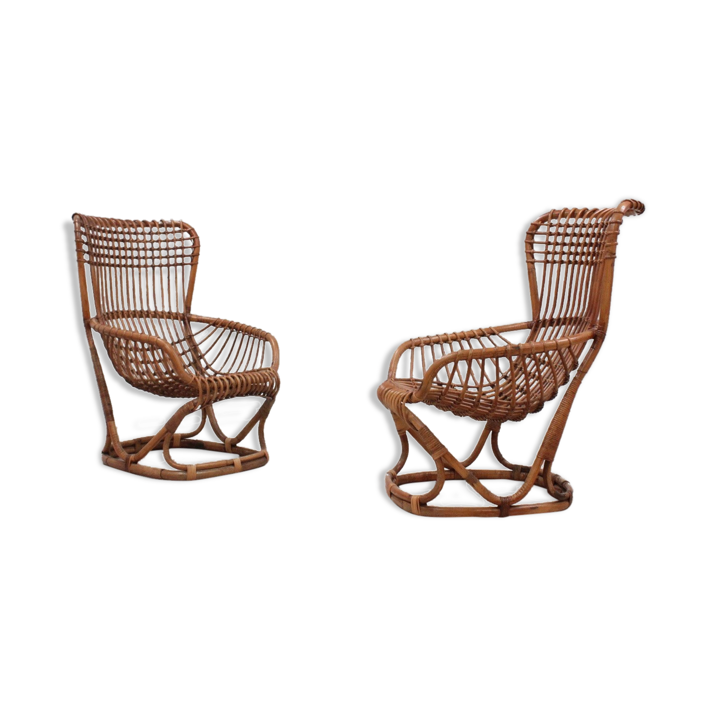 Set of 2 rattan chairs Tito Agnoli Bonacina 1960s