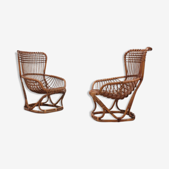 Fauteuils en rotin Tito Agnoli pour Bonacina années 1960