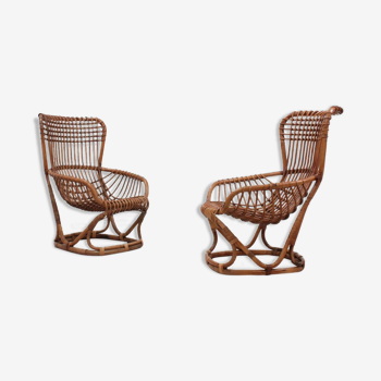 Set of 2 rattan chairs Tito Agnoli Bonacina 1960s