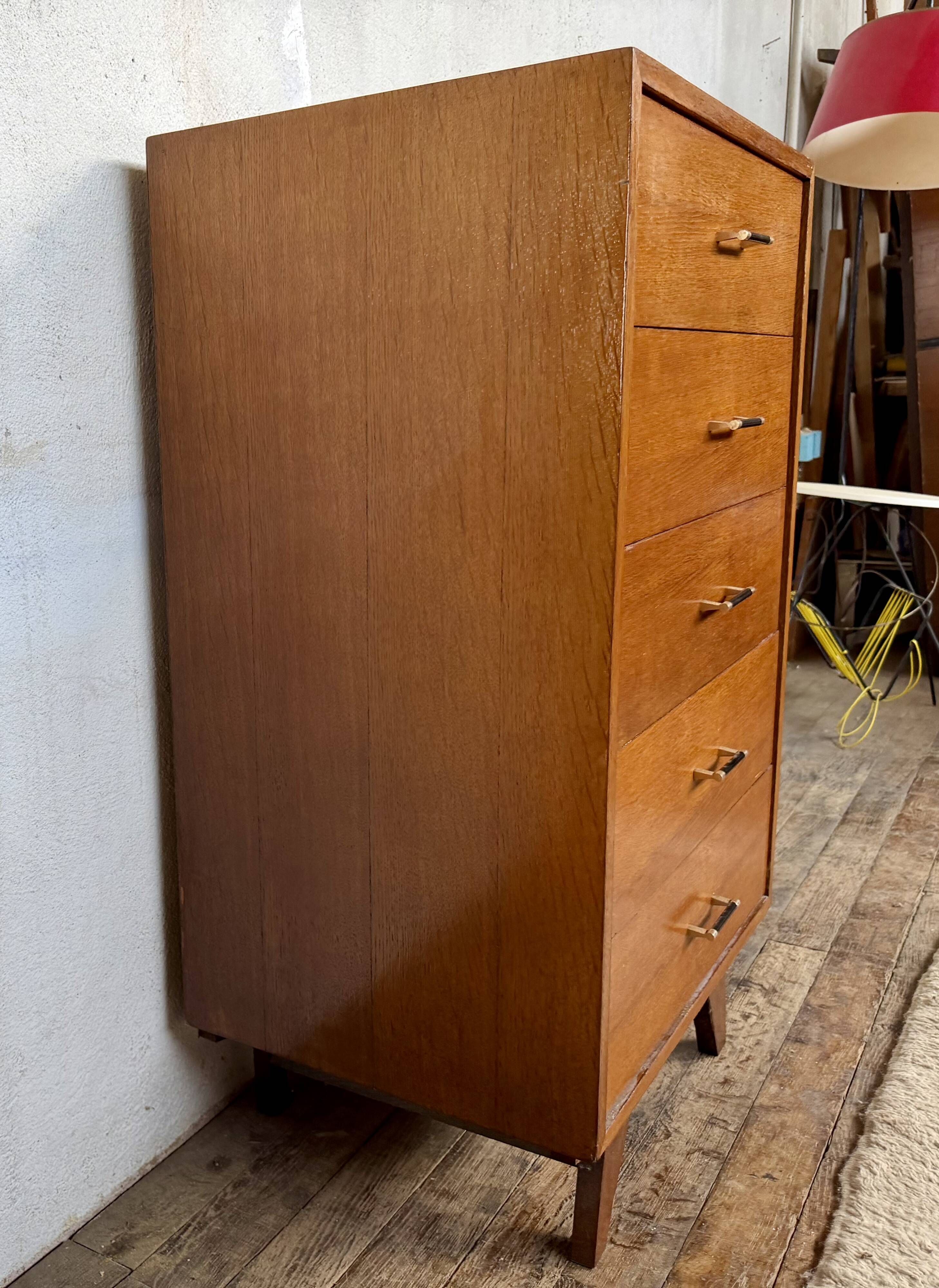 Vintage honey oak chest of drawers – Compass legs