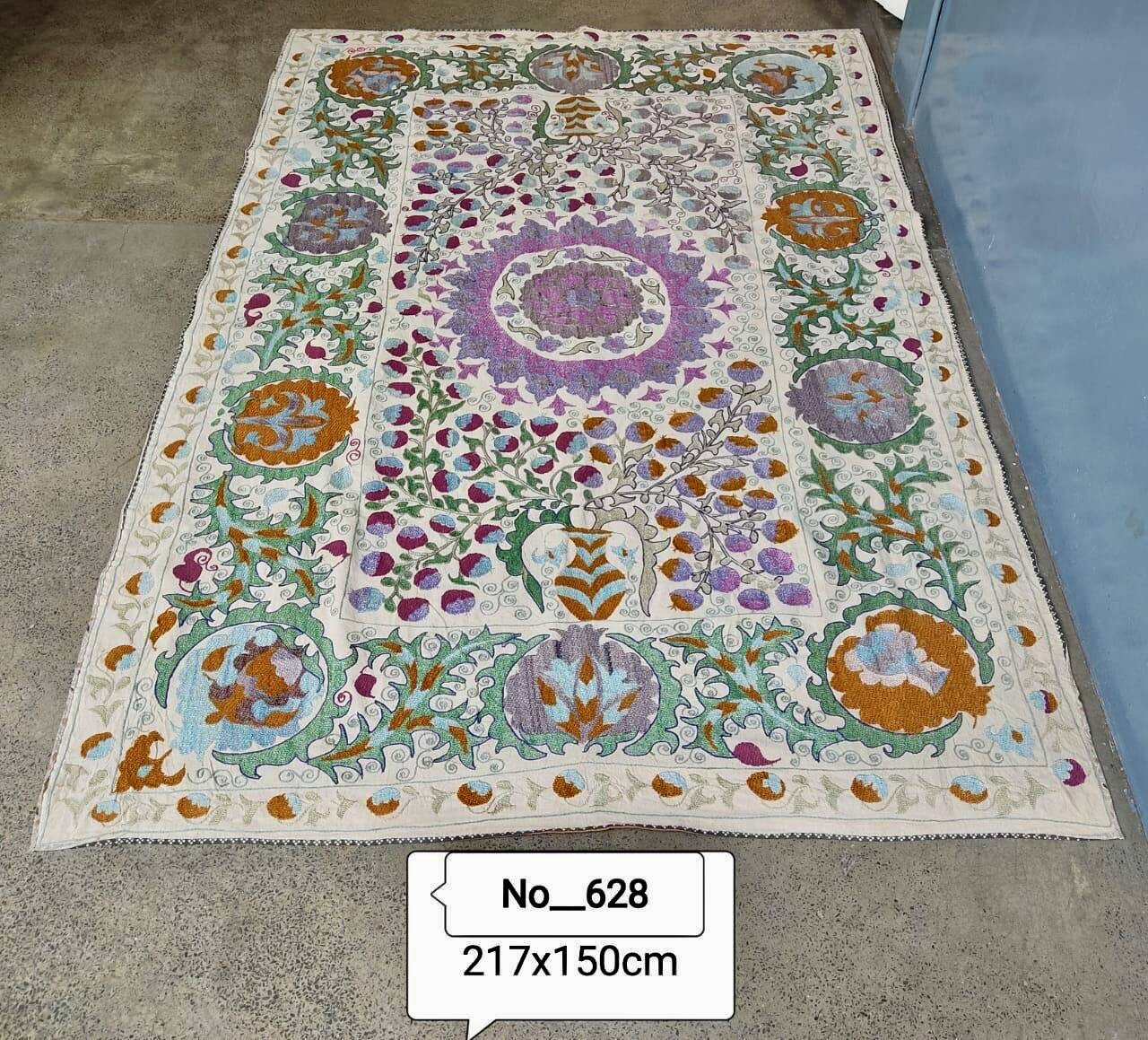 Antique hand embroidered silk suzani bedspread