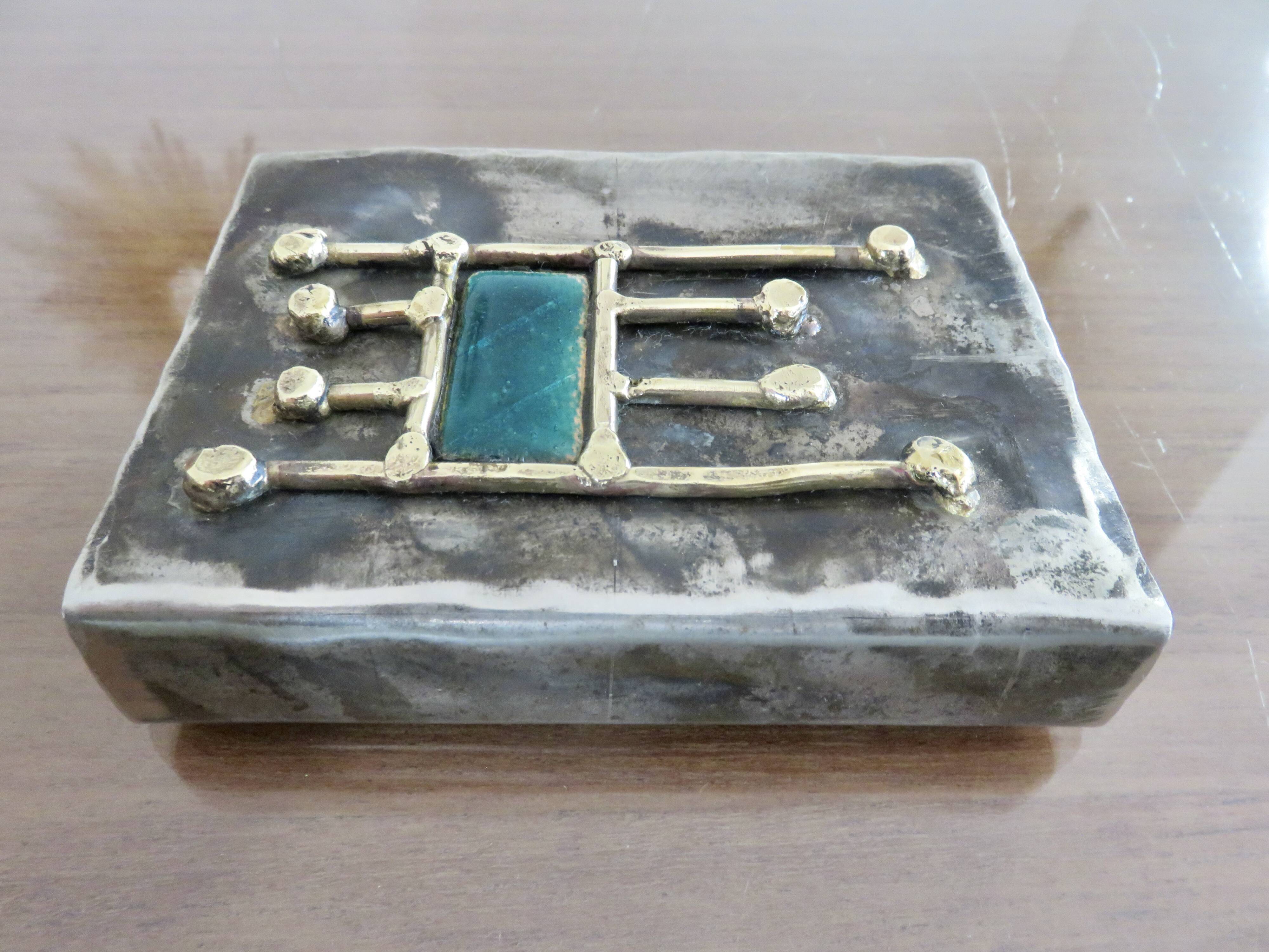 Case for matches in pewter, brass and email signed "latappy" 1970