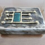 Case for matches in pewter, brass and email signed "latappy" 1970