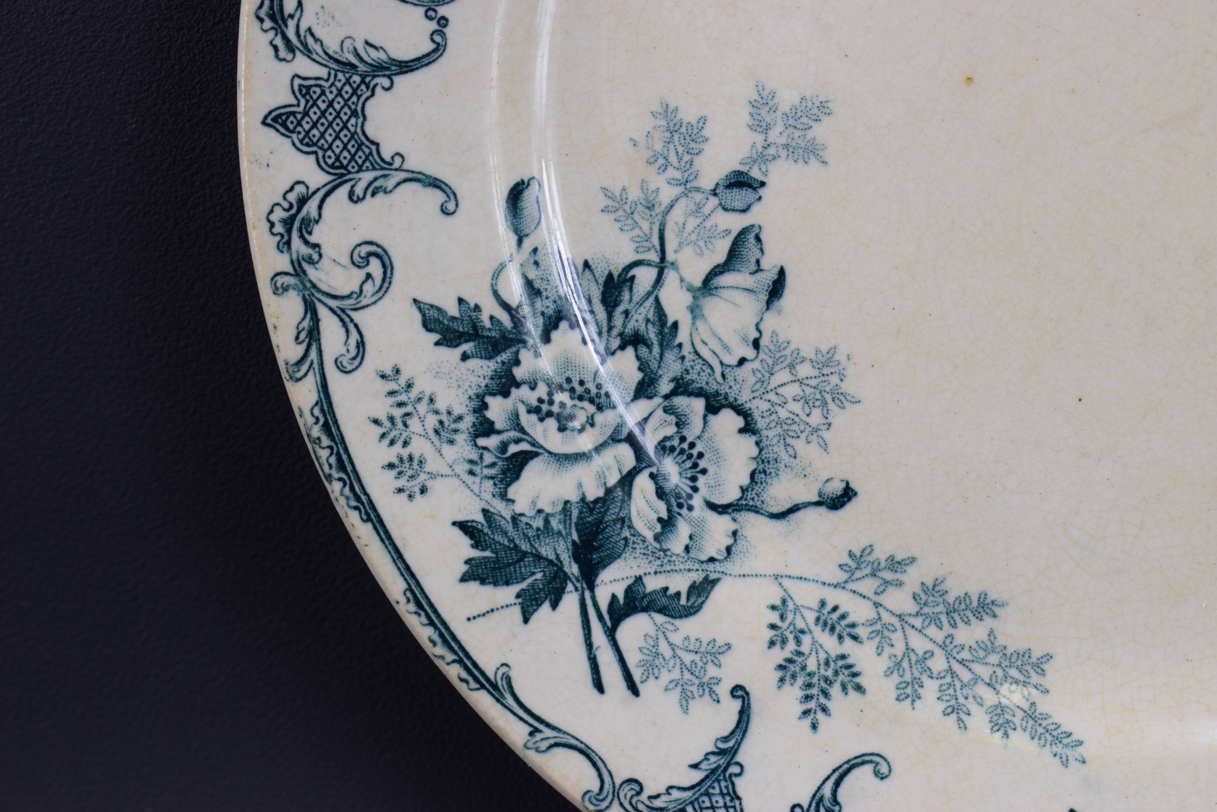Old white and blue flat plate floral decor emile bourgeois