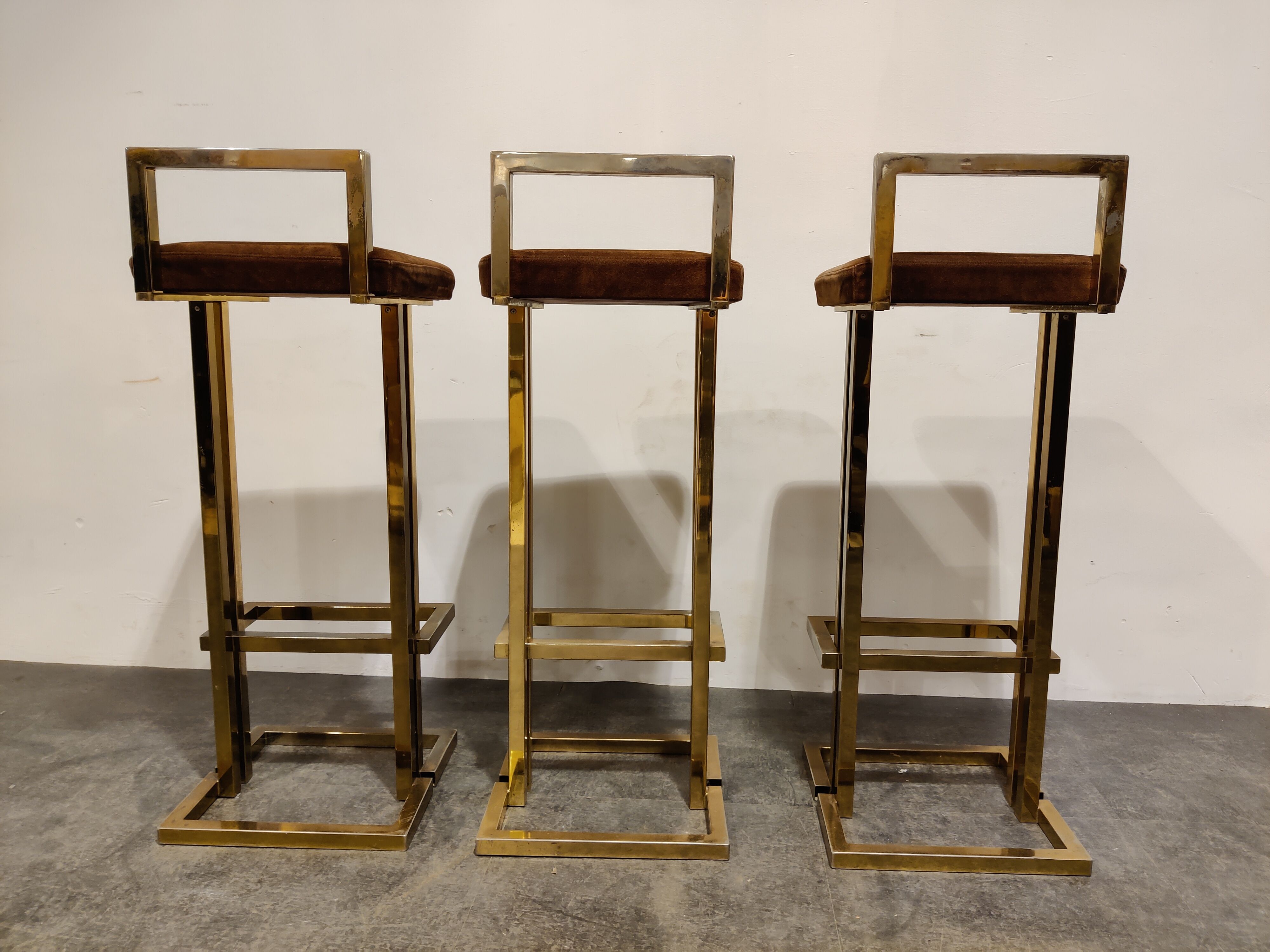 Belgochrom brass bar stools, set of 3, 1970s