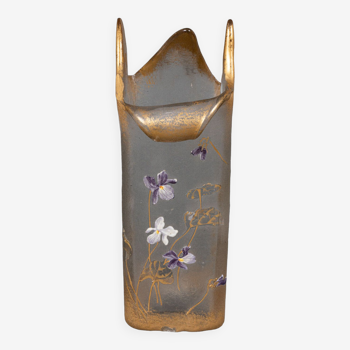 Vase émaillé dégagé à l'acide Legras décor floral violettes XXe