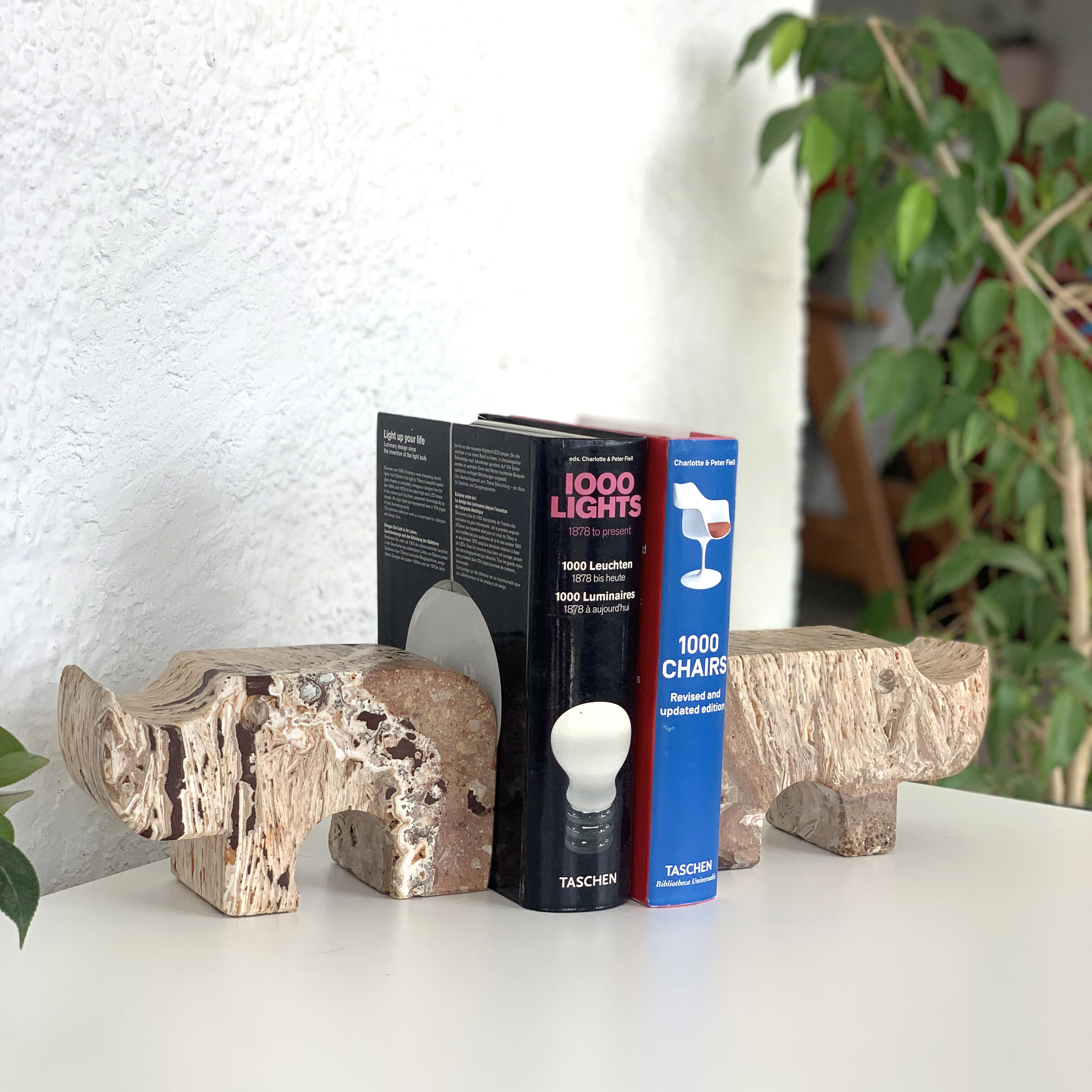 Pair of travertine rhinoceros bookends by Fratelli Mannelli, 1970s
