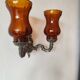 Silver-colored chiseled metal wall light, 2 lights with orange glass tulip
