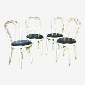 Ensemble de 4 chaises bistrot Thonet blanches et noires