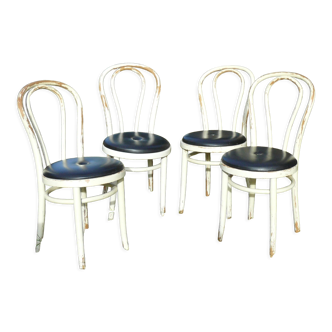 Set of 4 white and black Thonet bistro chairs