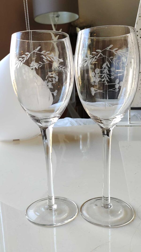 Lot de 6 verres à pied en cristal taillé, art déco d épis de blé/motifs floraux, art déco
