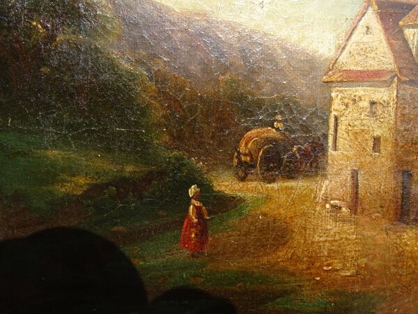 Tableau Ancien Ecole Hollandaise Campagne et Paysans
