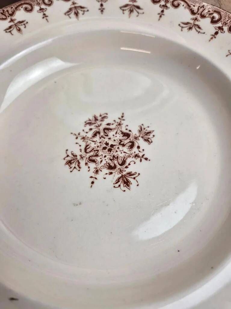 Set of 5 deep plates Terre de Fer Clairefontaine Rouen sepia 19th century