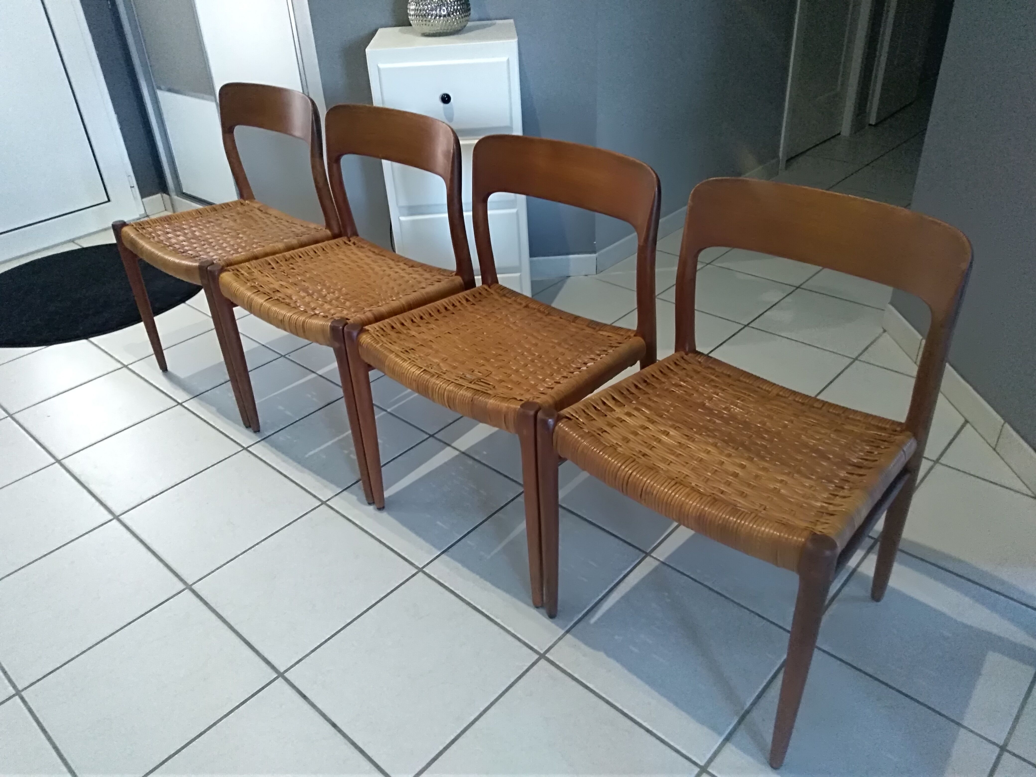 Designer Niels Otto Moller 1960's Suite of 4 Scandinavian Chairs
