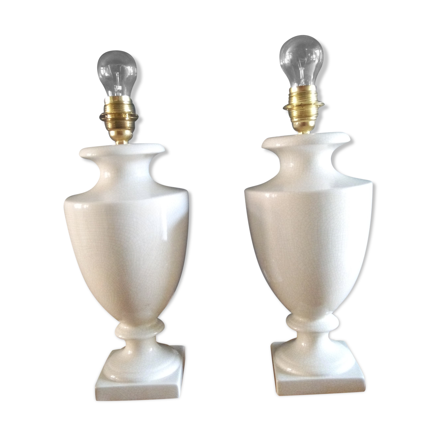 Pair of legs of cracked earthenware lamps