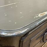Commode d'époque Louis XV XVIIIème en noyer plateau peint en gris patiné