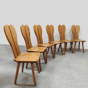 Chaises de salle à manger vintage brutalistes en bois 1970 « cœurs »