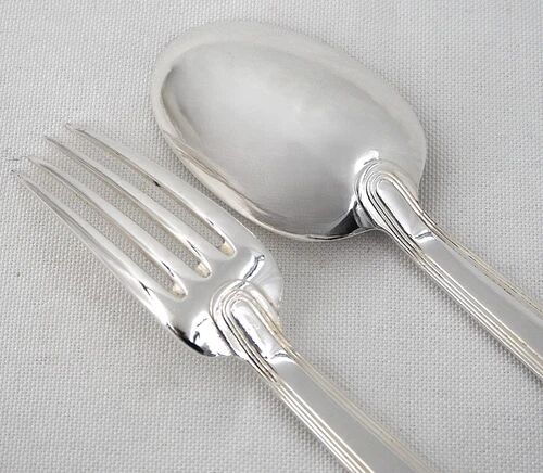Christofle Gabon, Art Deco, 12 table settings, 24 pieces in silver-plated metal.