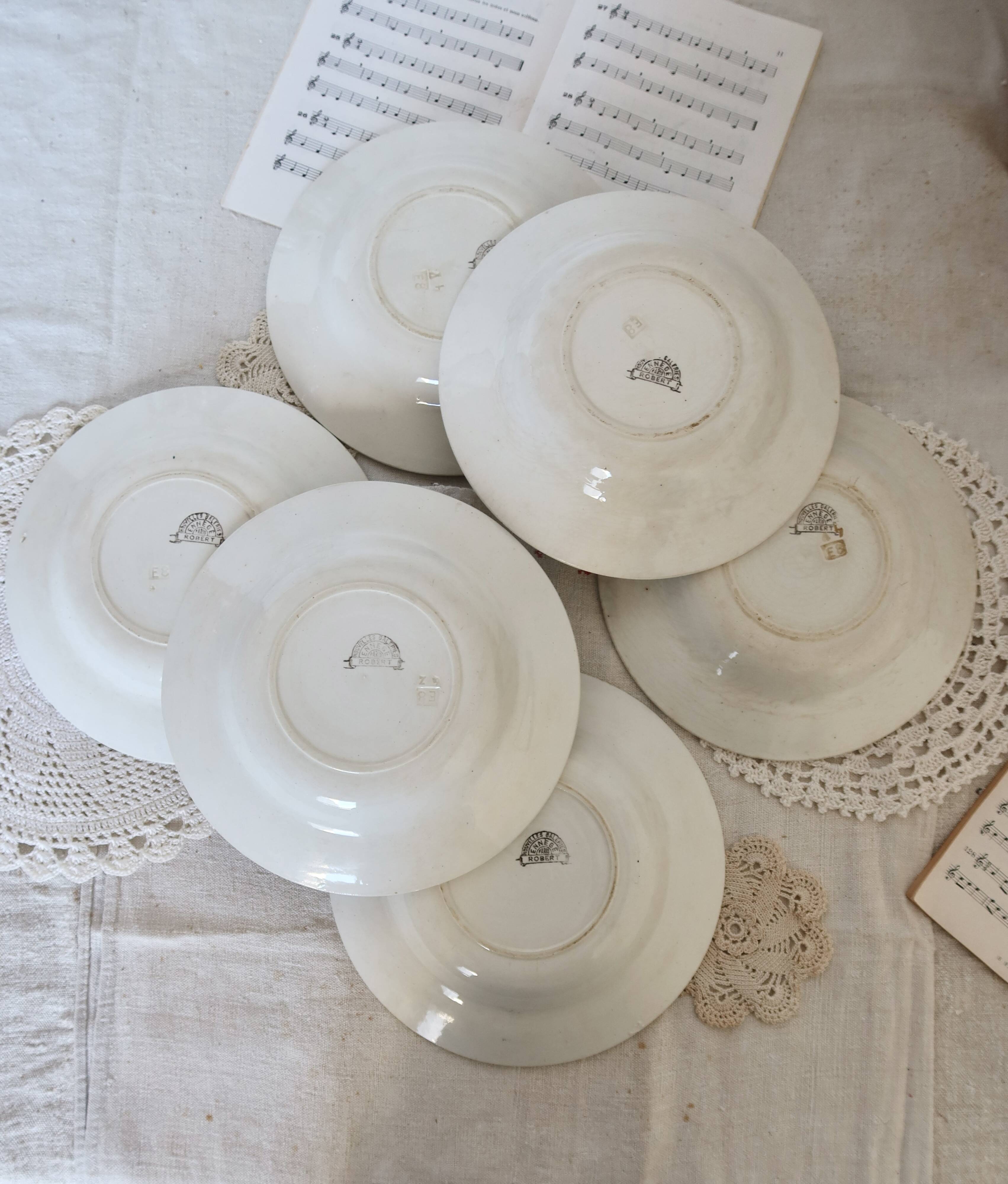 6 deep iron earth plates Nouvelles Galeries Ennegé Paris Robert model 1930s