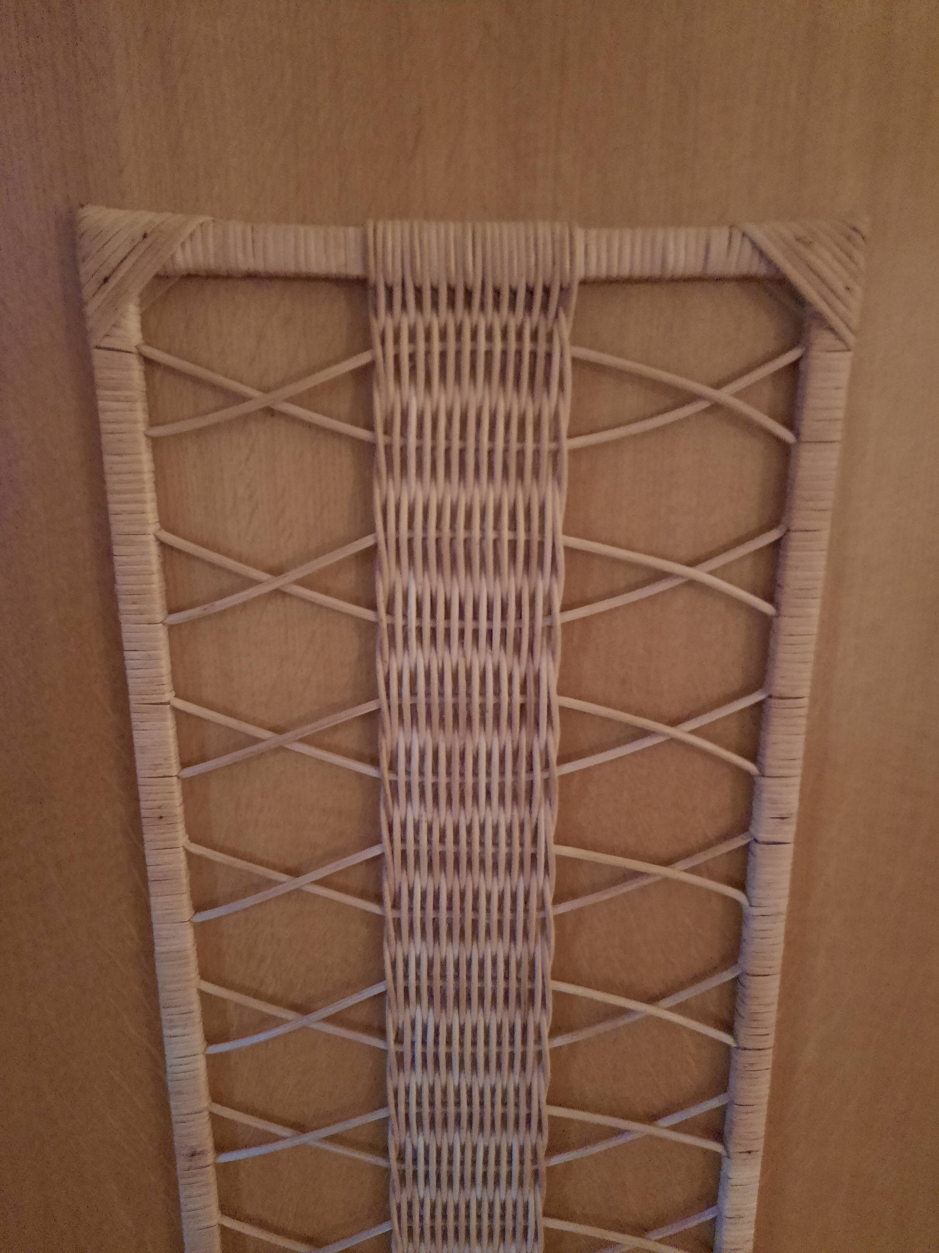 Oak and woven rattan wardrobe 60's vintage