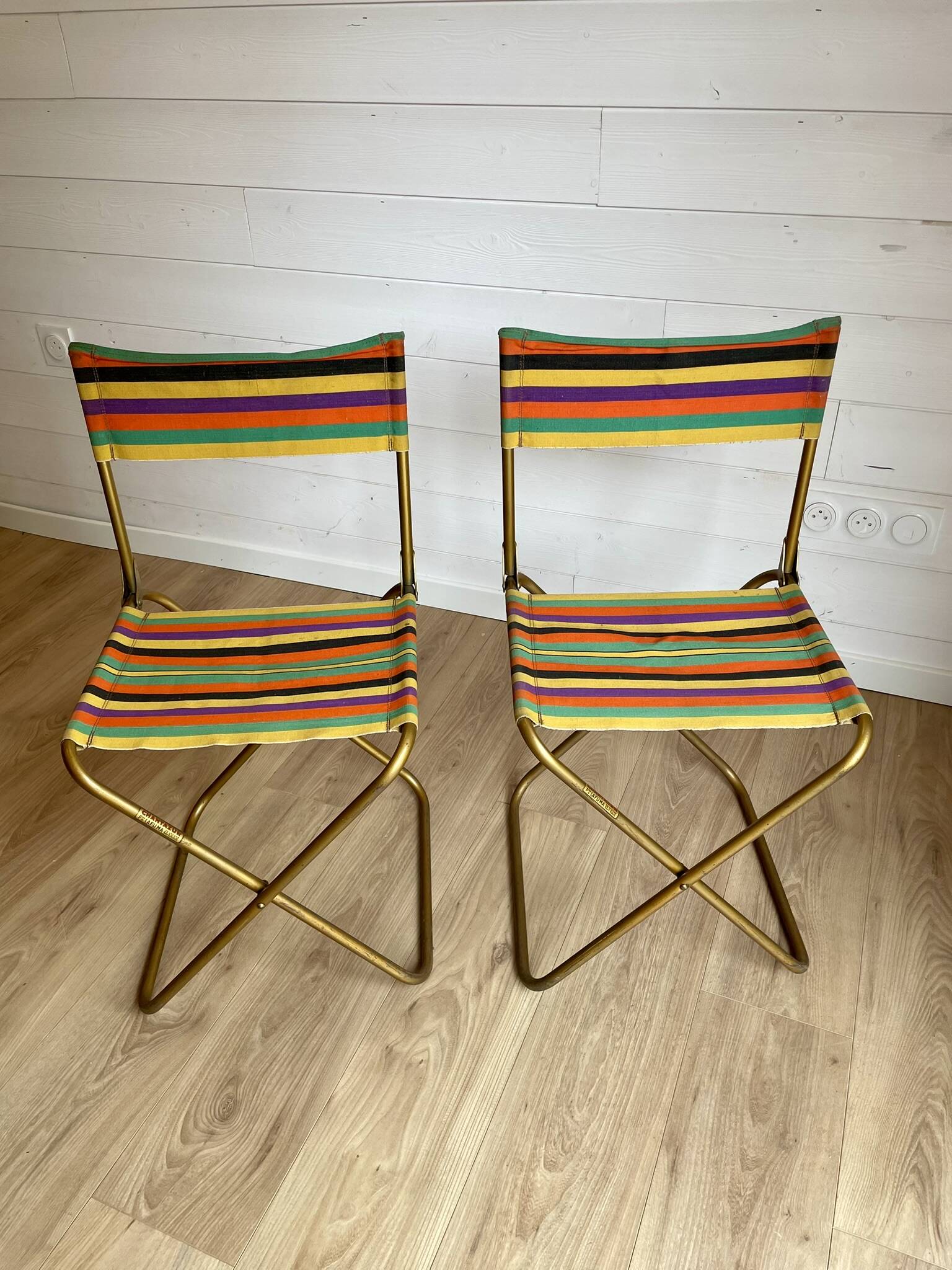 Pair of vintage Lafuma folding chairs model Chantazur Canvas 70s