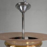 Art Deco suspension with cloudy glass shade and gold band, 1930s