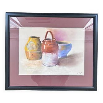 Tableau nature morte poteries