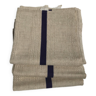 3 new tea towels, beige Basque weave, vintage navy stripes