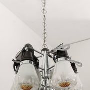 Mazzega Mid-Century Modern Italian Murano Glass and Steel Chandelier, 1970s