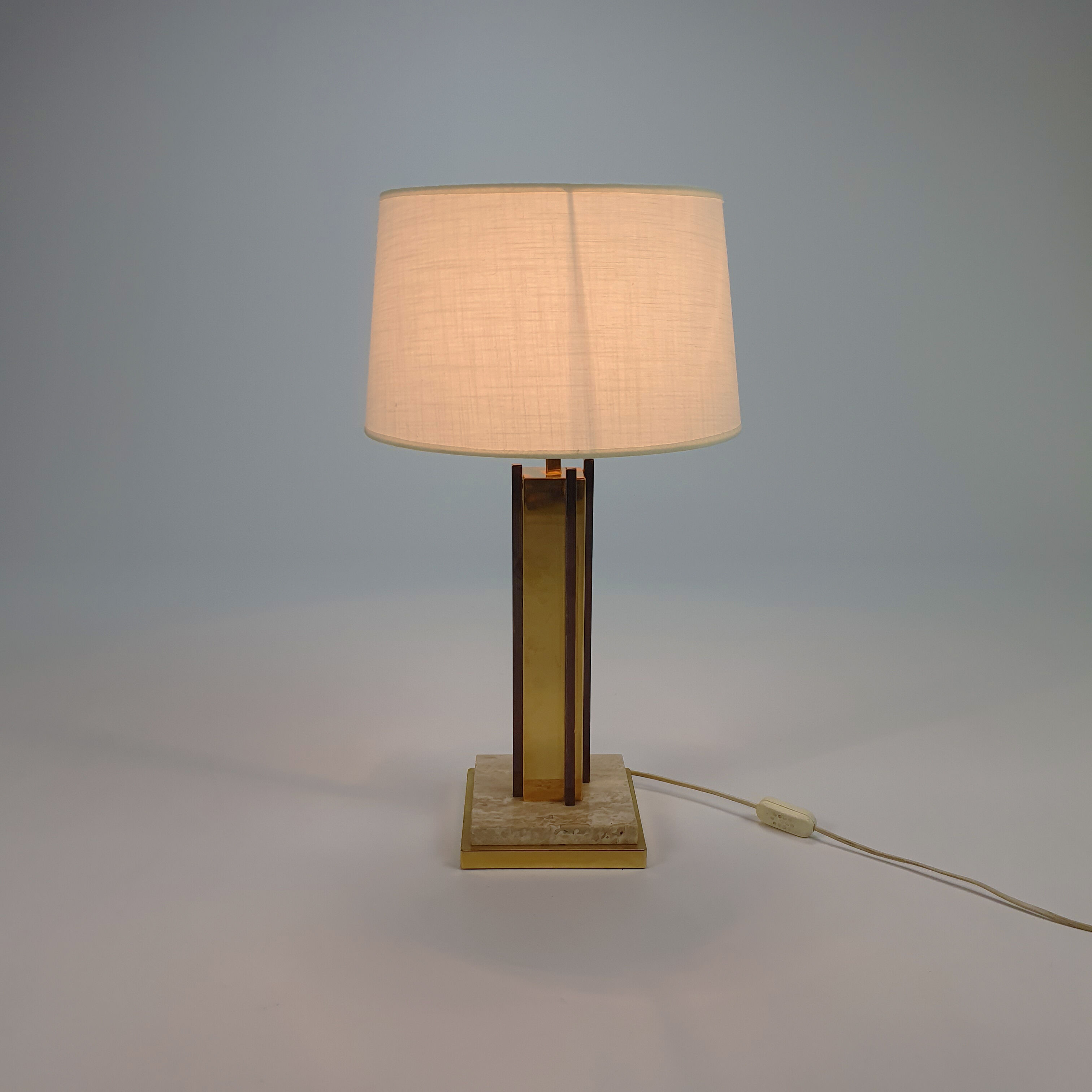 24kt Gold-plated & travertine table lamp, 1970s