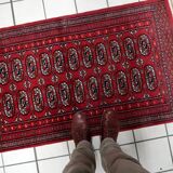 Handmade vintage Uzbek Bukhara rug 86cm x 125cm, 1960s