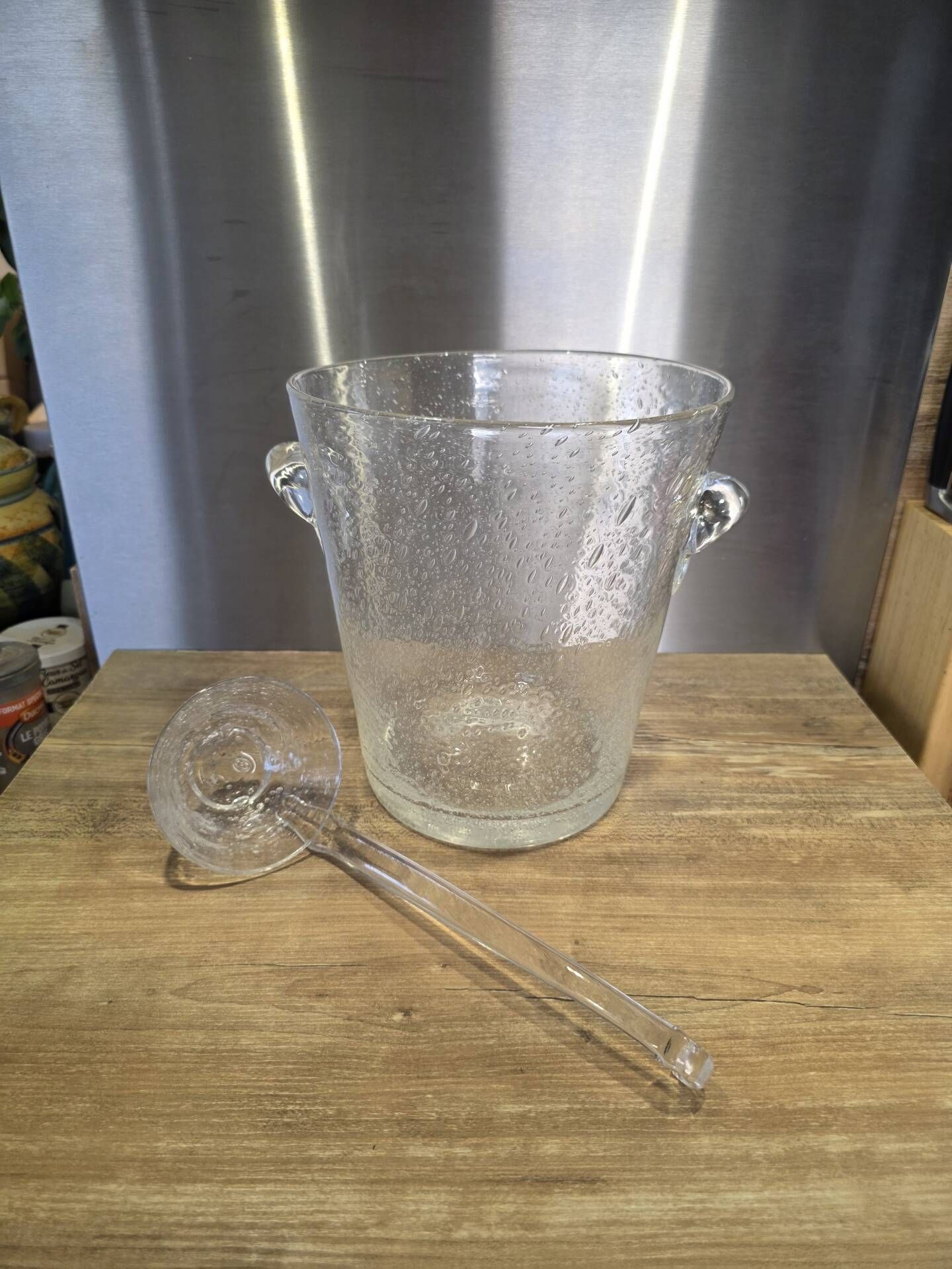 Large champagne bucket / cooler and its ladle Bubble glass Biot