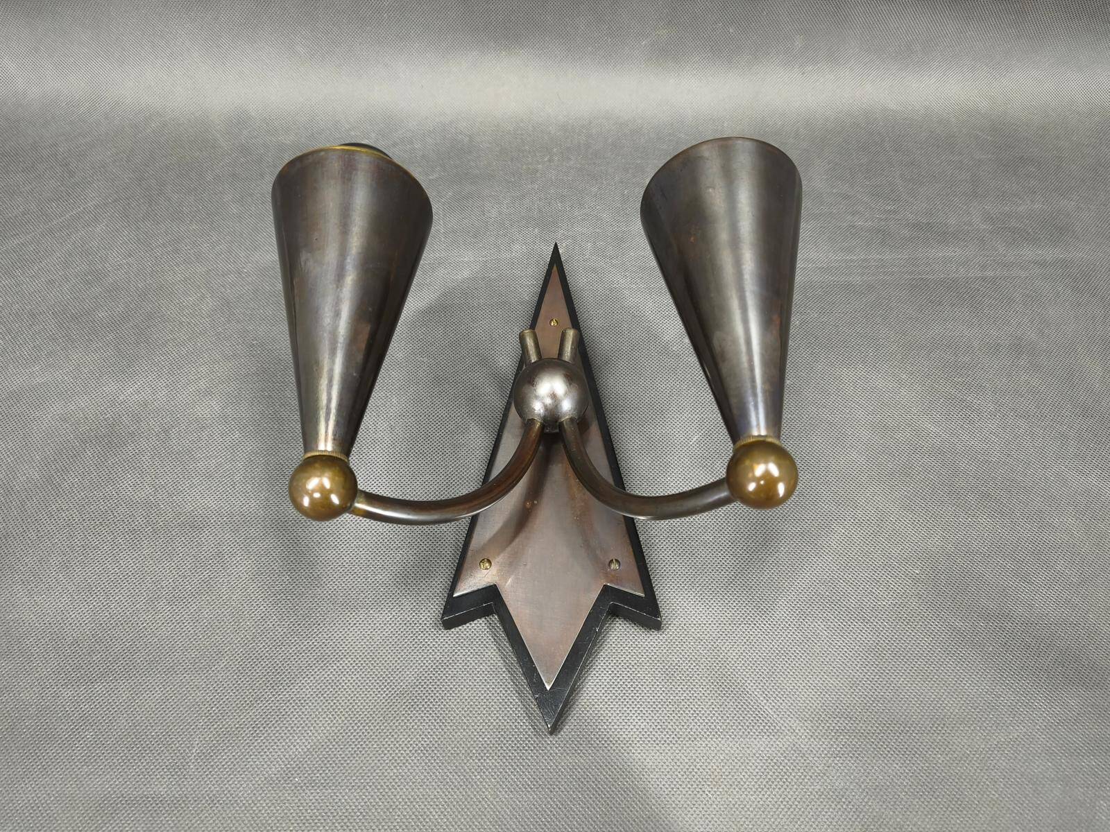 Czech Cubist Art Deco Wall Lamp, Metal and Wood, 1930s