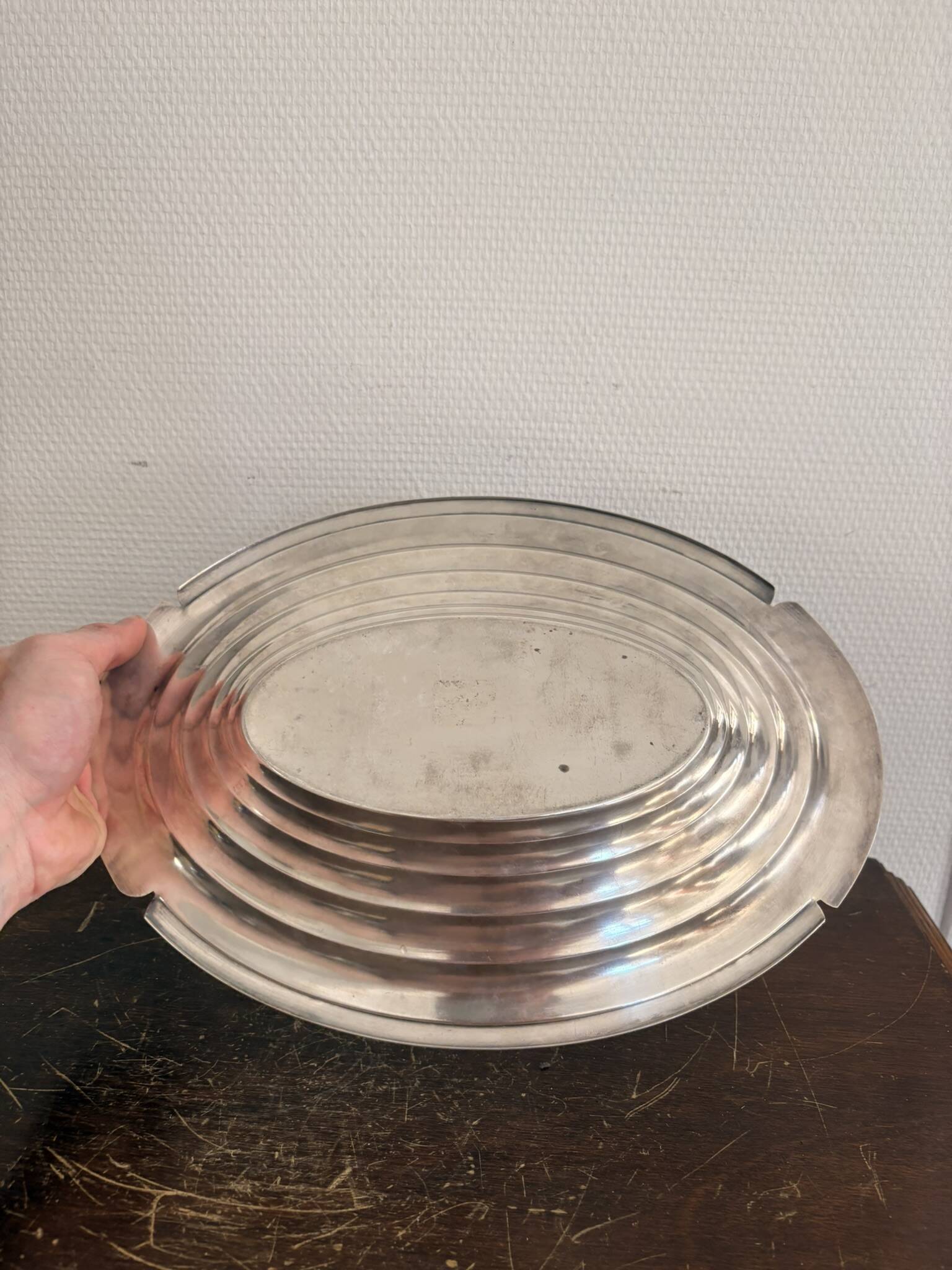 Vintage Serving Platter Gratin Vegetable Dish Silver Metal Art Deco 1930