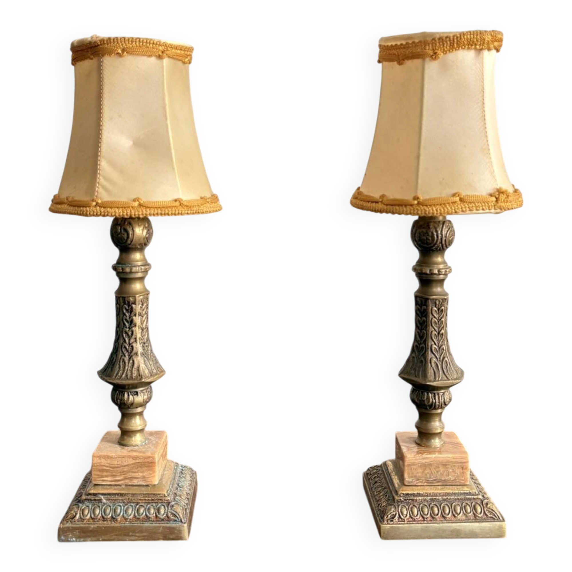 Antique Pair Table Lamps Candle Holders Neo-Classical Louis XVI Gilded Brass Year