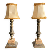Ancien Paire Lampe table Bougeoir Neo Classique Louis XVI Laiton Doré Année