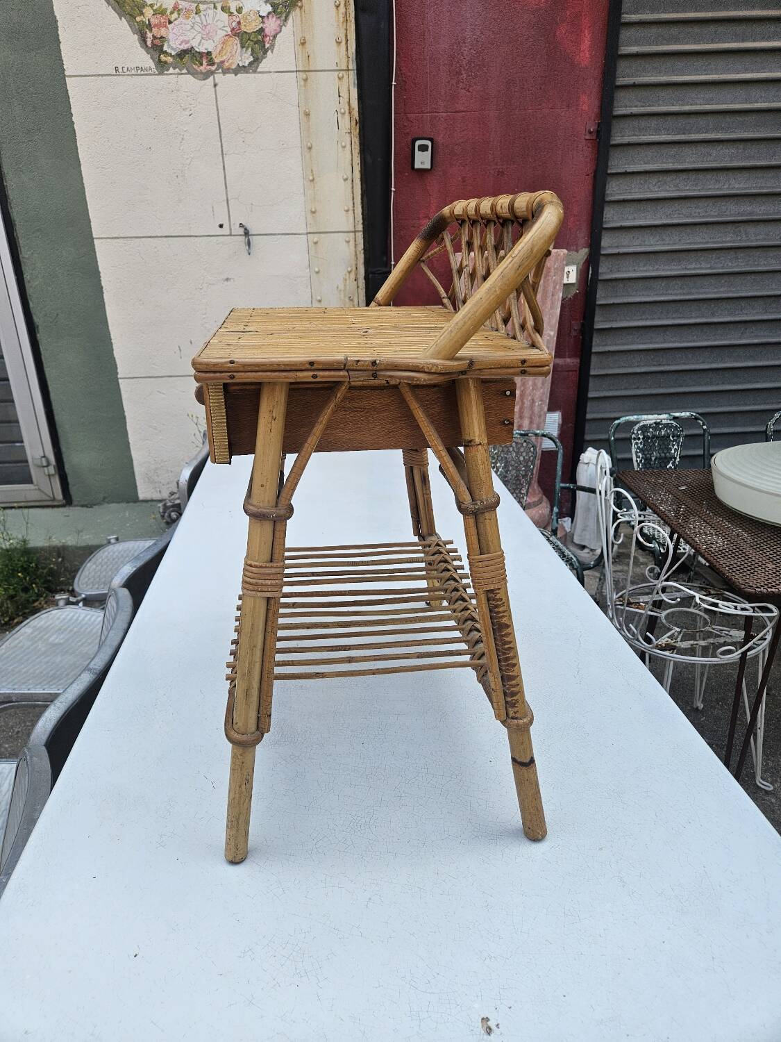 1960s rattan bedside table