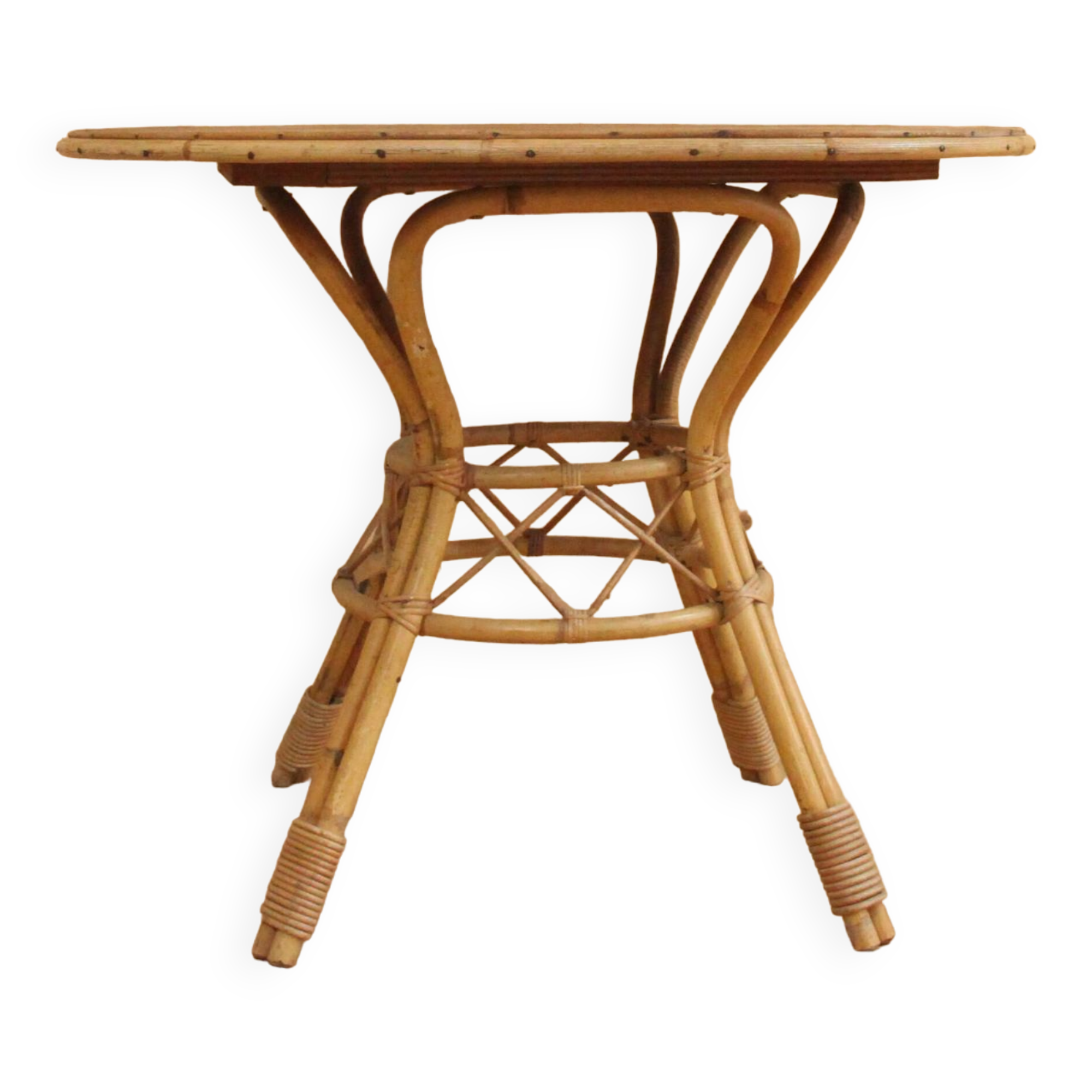 Rattan and wood dining table