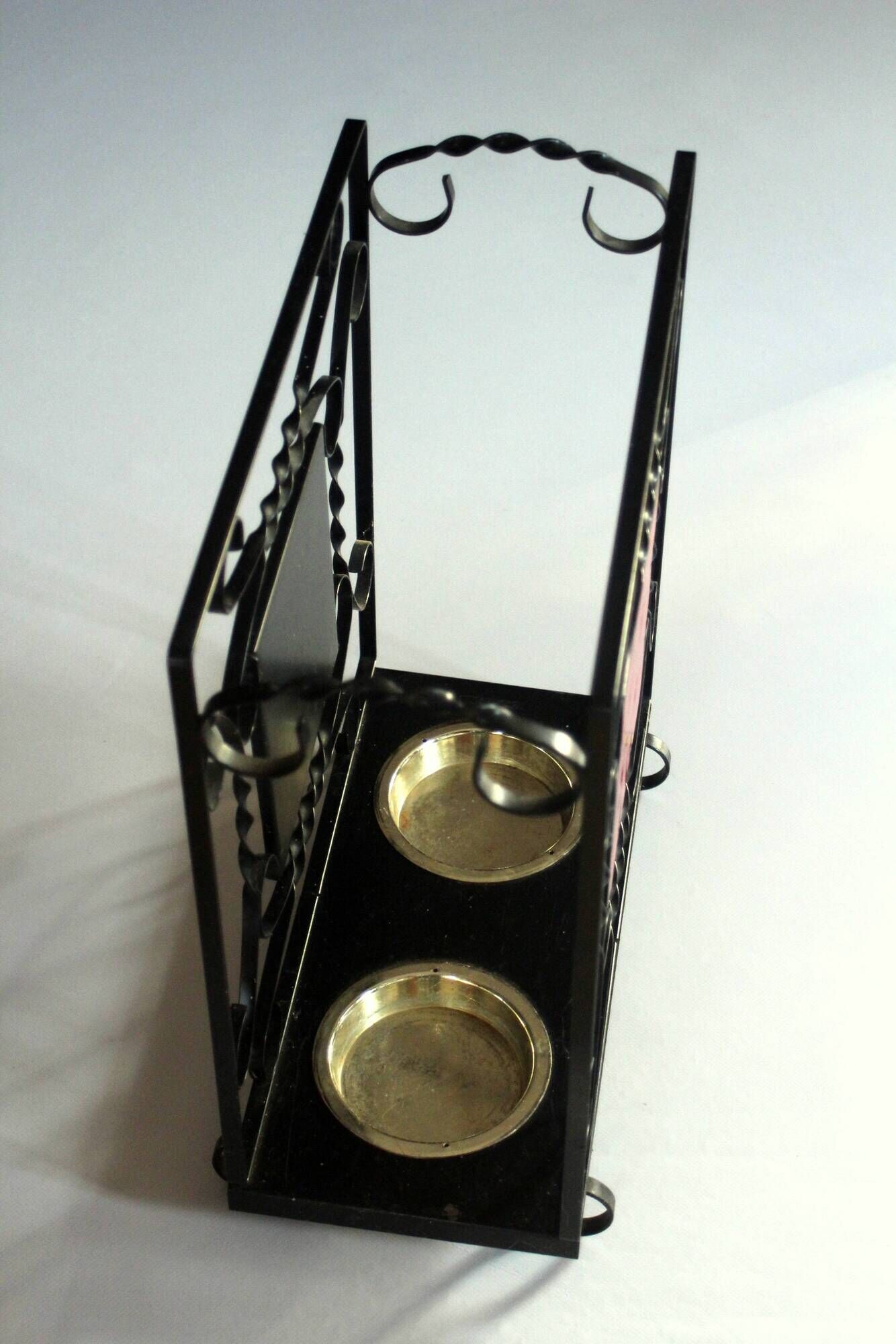 Handmade umbrella stand made of wrought iron, metal and ceramic, Vintage