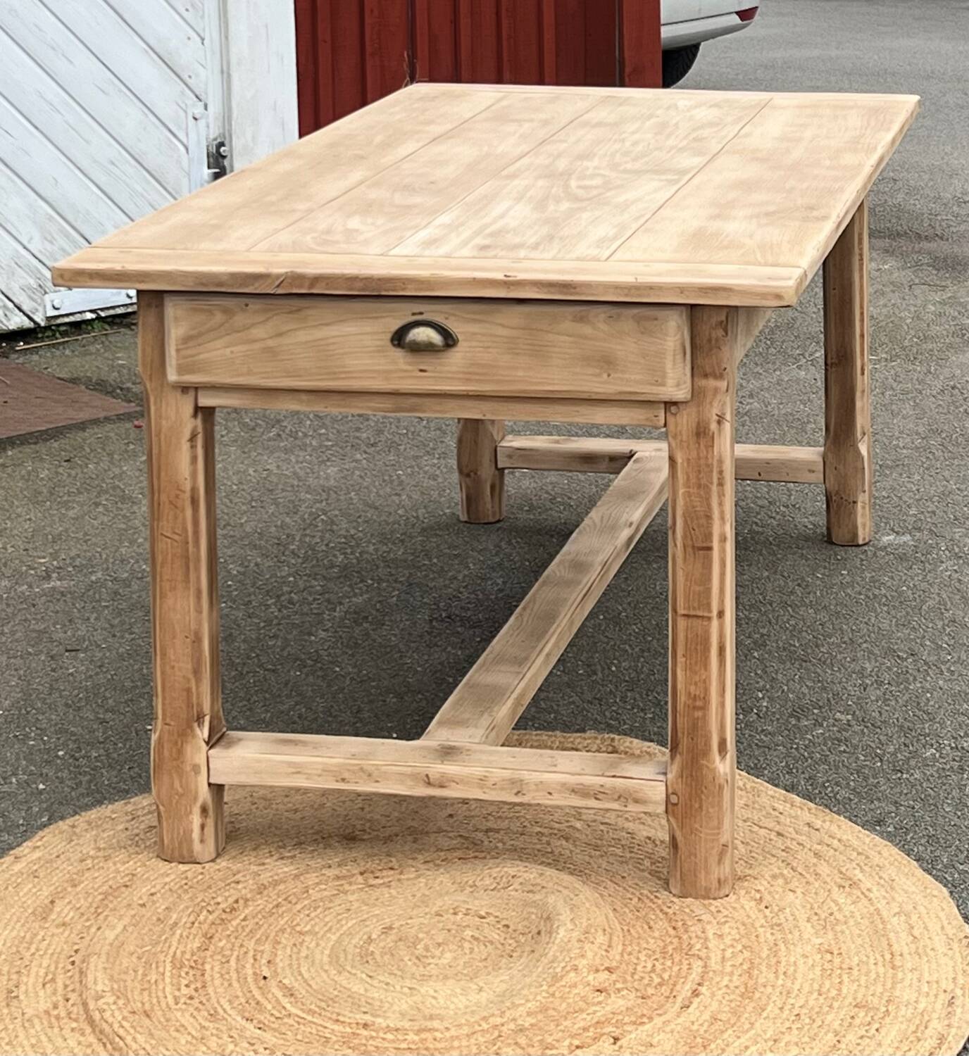 Antique farmhouse table in raw solid oak