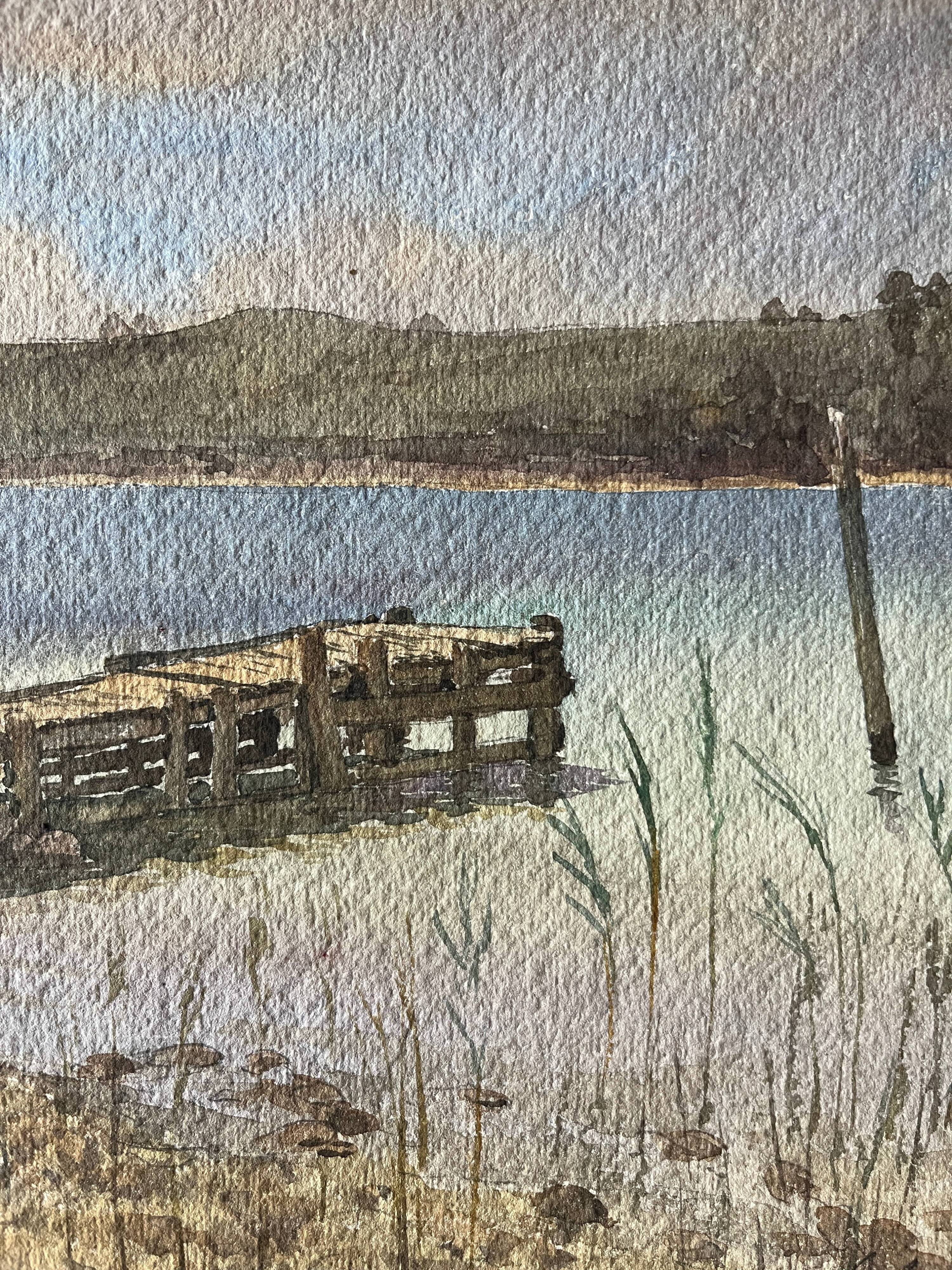 Painting Watercolor G. GIRARDOT (1856-1914) Landscape with pontoon circa 1900